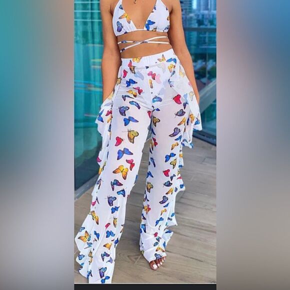 sheer butterfly top & pants set - Picture 1 of 7